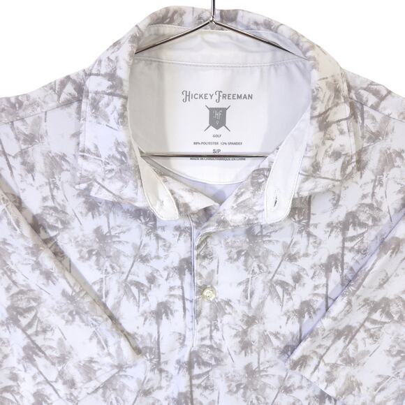 Hickey Freeman Polo Mens Small Gray Tropical Palm Tree All Over Performance Golf - Picture 1 of 9